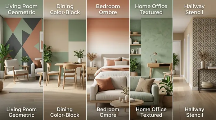 Five DIY accent wall painting ideas without wallpaper in modern home interiors