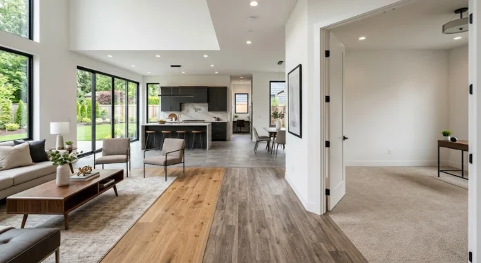 Best Home Flooring Options for Your Home Modern home interior showcasing different flooring options.