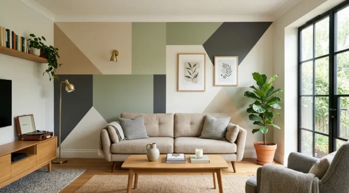 5 Stunning DIY Accent Wall Painting Ideas Without Wallpaper Accent Wall Painting Ideas for a Modern Geometric Living Room