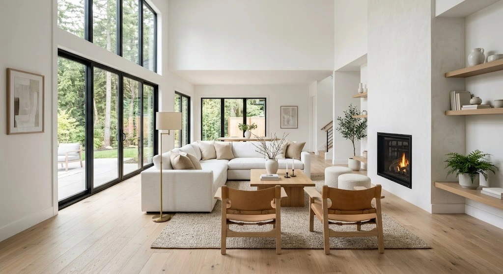 Best Home Flooring Options for Your Home 1 Living room with premium natural hardwood flooring.