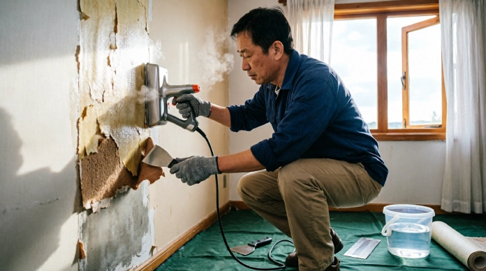 How to Remove Wallpaper: 5 Simple Methods That Actually Work 3 How to remove wallpaper using a steamer to loosen old adhesive and layers