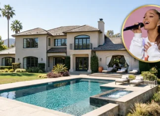 Ariana Grande House: Inside Her Beautiful Homes and Real Estate Portfolio Ariana Grande House featuring a luxurious modern mansion with a large swimming pool, elegant architecture, and beautifully landscaped outdoor space