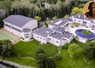 Michael Jordan House: Inside His Jaw-Dropping $9.5M Highland Park Mansion,Chicago Michael Jordan house showing the tennis court, circular infinity pool, and grounds in Highland Park