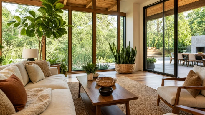7 Stunning Mid Century Modern Home Design Ideas 4 Mid Century Modern Home Design with indoor plants, natural textures and garden views