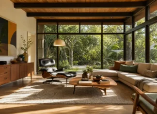 7 Stunning Mid Century Modern Home Design Ideas Mid Century Modern Home Design with warm wood furniture and large windows