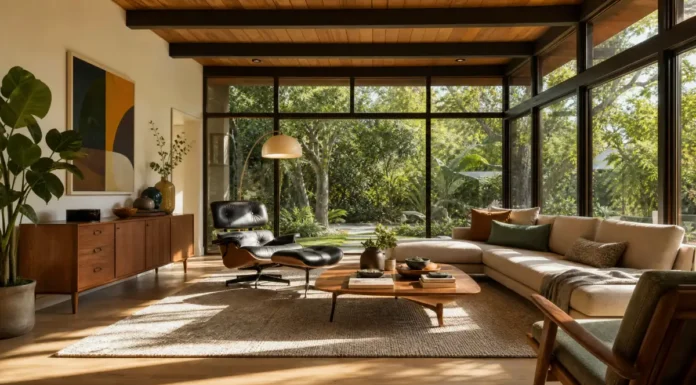 7 Stunning Mid Century Modern Home Design Ideas Mid Century Modern Home Design with warm wood furniture and large windows