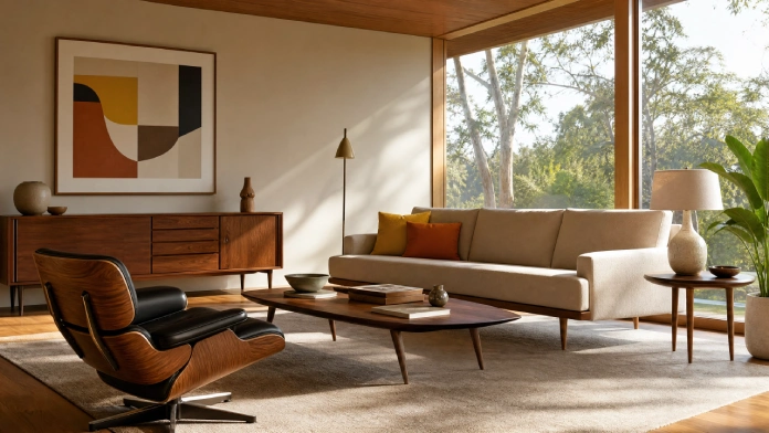 7 Stunning Mid Century Modern Home Design Ideas 2 Mid Century Modern Home Design living room with iconic wooden furniture and clean lines