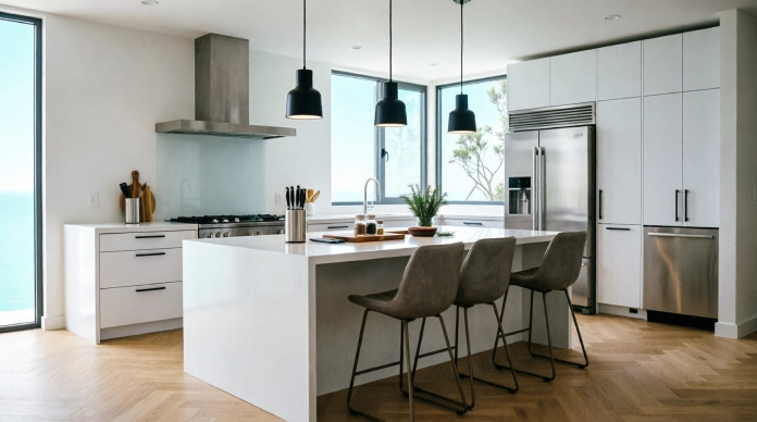 Transform Your Kitchen Space with Smart Design Ideas for Modern Living 5 Transform your kitchen space with a multifunctional kitchen island featuring extra workspace, built-in storage, casual dining seating, and a modern open-plan design.