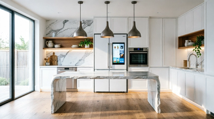 Transform Your Kitchen Space with Smart Design Ideas for Modern Living 6 Transform your kitchen space with smart kitchen technology featuring a smart refrigerator, touchless faucet, smart lighting, energy-efficient appliances, and voice-controlled devices.