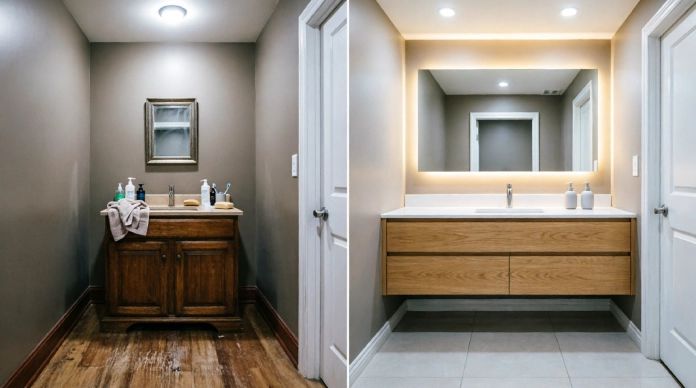 Bathroom Vanity Ideas: 7 Stylish Designs to Transform Your Bathroom 4 5x8 bathroom makeover with floating vanity before and after
