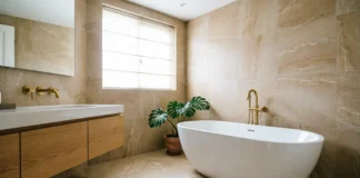 11 Amazing Bathroom Tile Ideas to Make Your Space Look Stylish & Expensive Bathroom tile ideas featuring elegant neutral tiles in a luxury modern bathroom