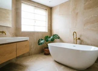 11 Amazing Bathroom Tile Ideas to Make Your Space Look Stylish & Expensive Bathroom tile ideas featuring elegant neutral tiles in a luxury modern bathroom