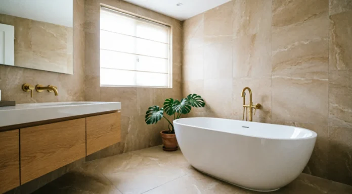 11 Amazing Bathroom Tile Ideas to Make Your Space Look Stylish & Expensive Bathroom tile ideas featuring elegant neutral tiles in a luxury modern bathroom