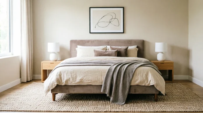 Bedroom Rug Ideas for a Cozy Modern Bedroom Bedroom rug ideas featuring a cozy neutral area rug under a bed