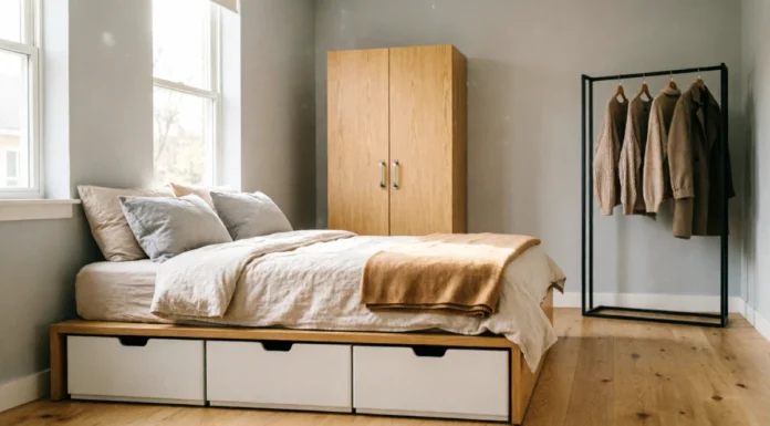 No Closet? No Problem! 10 Brilliant Bedroom Storage Ideas to Transform Your Space Small bedroom storage ideas without a closet using a freestanding wardrobe and clothing rack