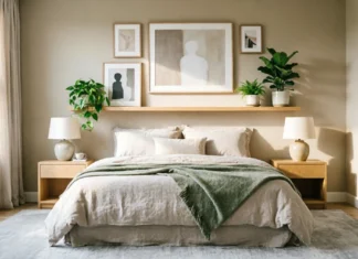 11 Bedroom Wall Decor Ideas to Fix a Boring Room & Create a Cozy Retreat Bedroom wall decor ideas with art, shelves and warm wood accents