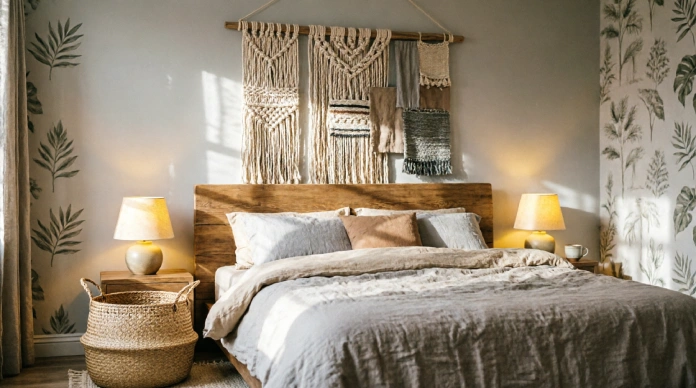 11 Bedroom Wall Decor Ideas to Fix a Boring Room & Create a Cozy Retreat 5 Bedroom wall decor ideas with a boho woven wall hanging