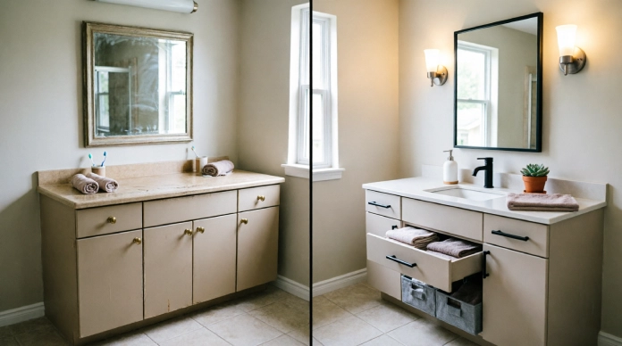 Bathroom Vanity Ideas: 7 Stylish Designs to Transform Your Bathroom 3 Budget friendly bathroom vanity makeover before and after