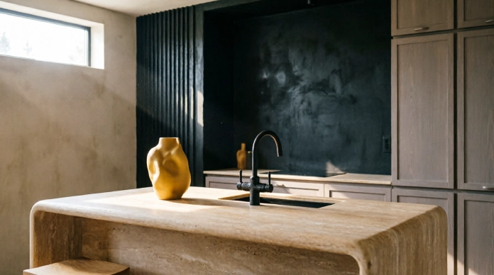 Minimalist kitchen backsplash with Japandi-inspired texture
