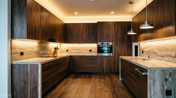 Luxury kitchen ideas with floor-to-ceiling walnut kitchen cabinets
