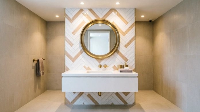 11 Amazing Bathroom Tile Ideas to Make Your Space Look Stylish & Expensive 2 Bathroom tile ideas featuring a stylish herringbone tile accent wall