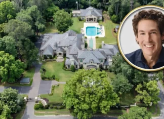 Joel Osteen House: Exclusive Tour of His $10.5 Million Lavish Home Joel Osteen house aerial view showing a large luxury mansion, swimming pool, landscaped grounds, and surrounding trees