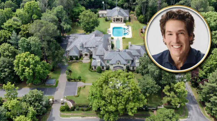 Joel Osteen House Joel Osteen house aerial view showing a large luxury mansion, swimming pool, landscaped grounds, and surrounding trees