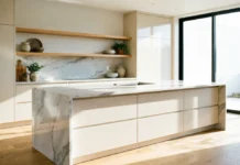 11 Essential Kitchen Countertop Ideas for a Stylish & Modern Kitchen Kitchen countertop ideas featuring a modern quartz kitchen island