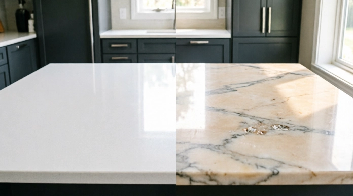 Kitchen countertop ideas featuring quartz and marble surfaces