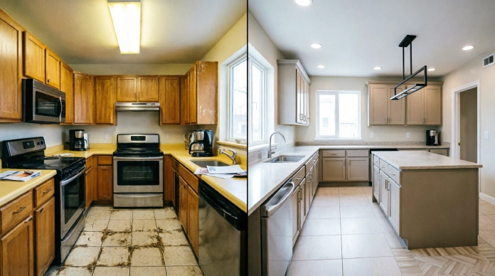 11 Inspiring Kitchen Flooring Ideas That Look Expensive & Last for Years 5 Kitchen flooring ideas before and after a modern kitchen upgrade