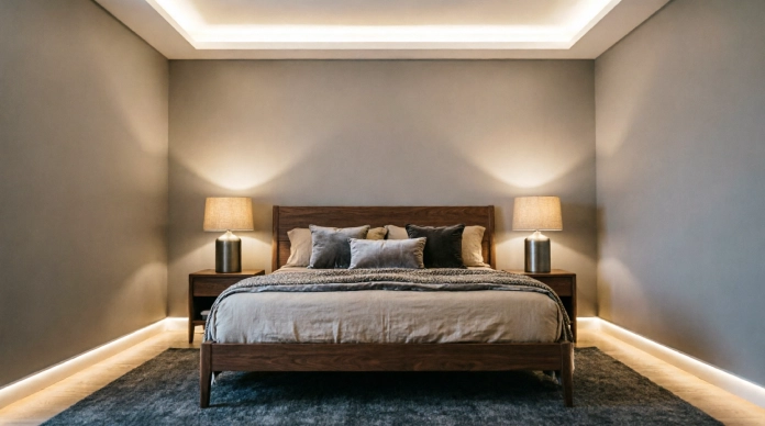 11 Cozy Bedroom Lighting Ideas for a Warm, Dreamy & Relaxing Space 1 Bedroom lighting ideas showing layered ceiling, bedside and accent lights