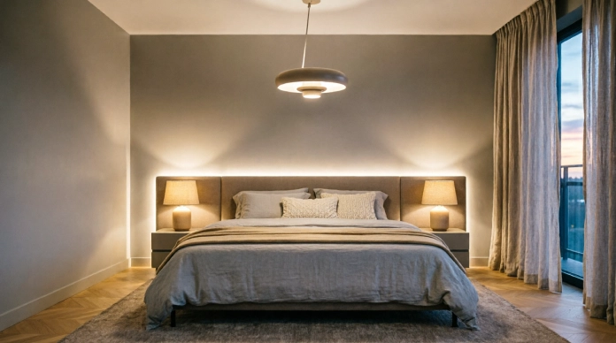 Bedroom lighting ideas with warm bedside lamps and headboard LEDs