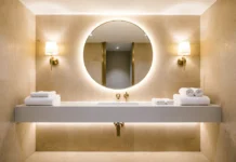 11 Bathroom Lighting Ideas to Brighten Your Space & Make It Look Luxurious Bathroom lighting ideas with layered warm lighting, wall sconces, backlit mirror, and LED vanity lighting