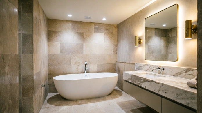 Bathroom remodel ideas with luxury spa lighting and a backlit mirror