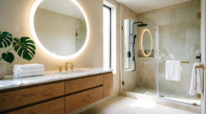 Bathroom Remodel Ideas: 17 Gorgeous Makeovers That Feel Like a Luxury Spa Modern bathroom remodel ideas with vanity, walk-in shower and elegant lighting