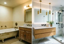 Bathroom Renovation:12 Stunning Ideas That Instantly Elevate Your Home Luxury bathroom renovation before and after transformation with a modern walk-in shower