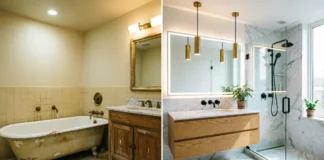 Bathroom Renovation:12 Stunning Ideas That Instantly Elevate Your Home Luxury bathroom renovation before and after transformation with a modern walk-in shower