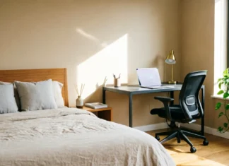 10 Brilliant Bedroom Office Combo Ideas for Small Spaces Modern bedroom office combo ideas with a stylish desk and comfortable bedroom