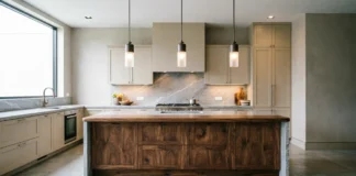 11 Stunning Kitchen Cabinet Designs to Elevate Your Kitchen in 2026 Modern kitchen cabinet designs with cream cabinets and a walnut island