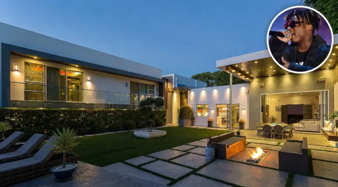 Juice WRLD house: Fascinating Inside Look at His Modern $4.5 Million Mansion, California Juice WRLD house with modern luxury architecture and outdoor courtyard