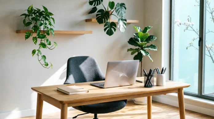 Home office organization ideas with a clean desk, ergonomic chair, and smart storage