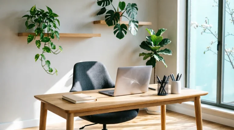 Home office organization ideas with a clean desk, ergonomic chair, and smart storage