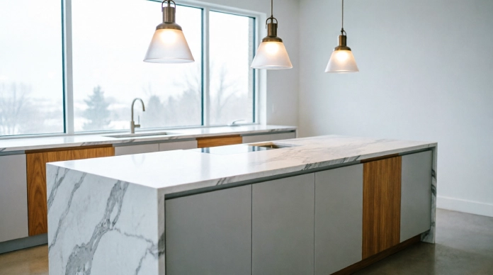 Kitchen countertop ideas with a modern waterfall kitchen island