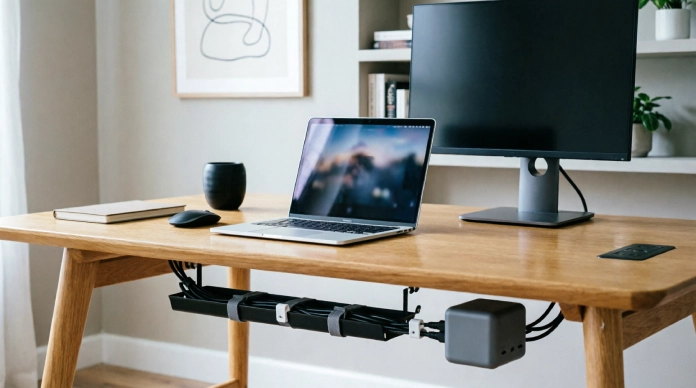 Home office organization ideas with hidden cables and under-desk cable management