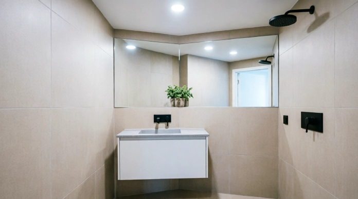 Bathroom lighting ideas for small bathrooms using a slim flush-mount ceiling light