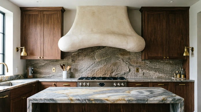 Luxury kitchen ideas featuring a sculptural plaster range hood