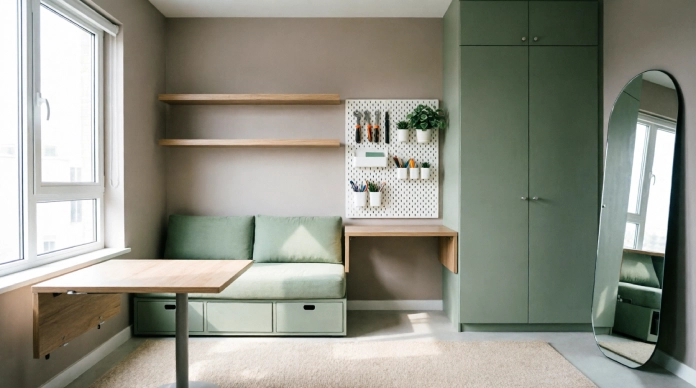 11 Clever Decorating Hacks for Small Rooms That Double Your Space 1 Decorating hacks for small rooms with vertical storage