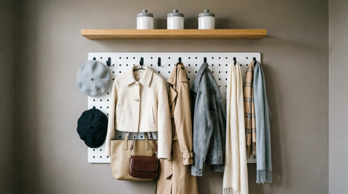 No Closet? No Problem! 10 Brilliant Bedroom Storage Ideas to Transform Your Space 5 Bedroom wall with hooks and pegboard for bags and accessories
