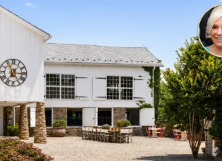 Yolanda Hadid House: Inside Her Magnificent $11 Million Farmhouse, Pennsylvania Yolanda Hadid House exterior with historic stone and white barn architecture
