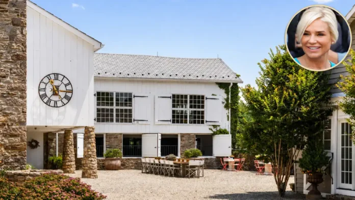 Yolanda Hadid Pennsylvania Farmhouse Yolanda Hadid House exterior with historic stone and white barn architecture
